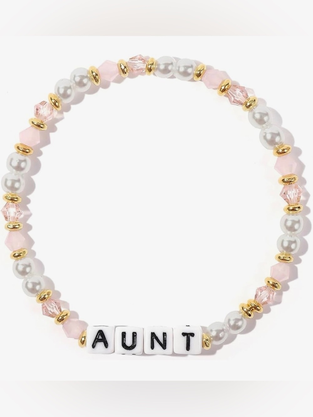 “Aunt” Beaded Friendship Bracelet - Pink, Gold and White
